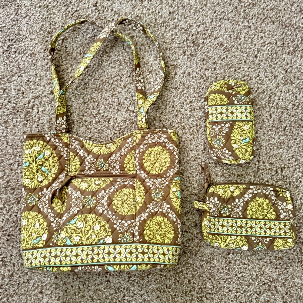 Brown and Yellow Patterned Tote Bag Set